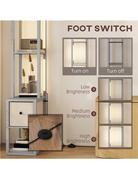 HOMCOM Floor Lamp with Shelves, LED Column Modern Standing Lamp with Fabric Drawer, Adjustable Brightness, Foot Switch for Livin - pic 170138 | FastDaddyshop