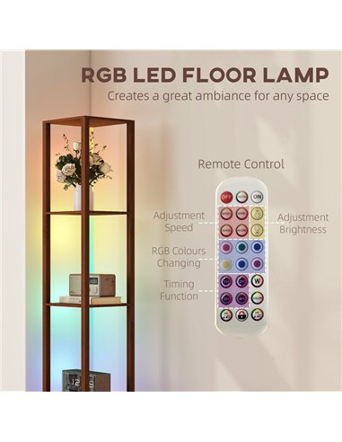 HOMCOM RGB LED Floor Lamp with Shelves, Modern Dimmable Standing Lamp with Remote Control, Adjustable Brightness & Speed for Liv