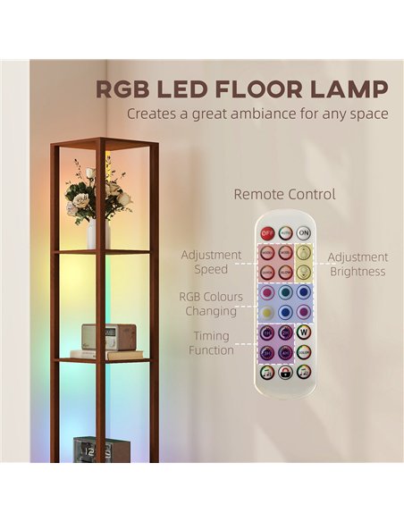 HOMCOM RGB LED Floor Lamp with Shelves, Modern Dimmable Standing Lamp with Remote Control, Adjustable Brightness & Speed for Liv - pic 170145 | FastDaddyshop