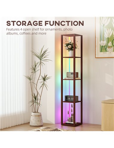 HOMCOM RGB LED Floor Lamp with Shelves, Modern Dimmable Standing Lamp with Remote Control, Adjustable Brightness & Speed for Liv
