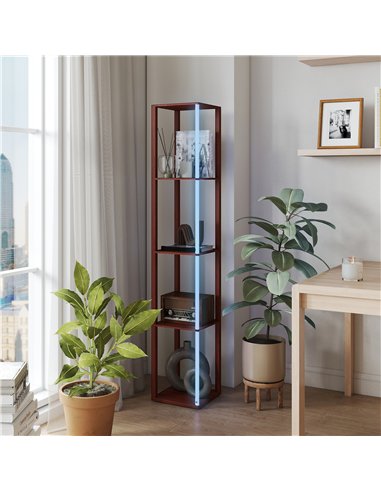 HOMCOM RGB LED Floor Lamp with Shelves, Modern Dimmable Standing Lamp with Remote Control, Adjustable Brightness & Speed for Liv