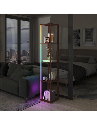 HOMCOM RGB LED Floor Lamp with Shelves, Modern Dimmable Standing Lamp with Remote Control, Adjustable Brightness & Speed for Liv
