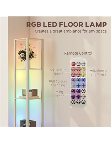 HOMCOM RGB LED Floor Lamp with Shelves, Modern Dimmable Standing Lamp with Remote Control, Adjustable Brightness & Speed for Liv - pic 170154 | FastDaddyshop