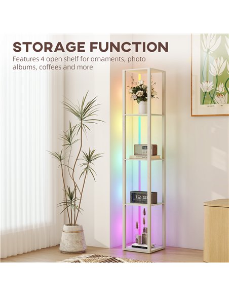 HOMCOM RGB LED Floor Lamp with Shelves, Modern Dimmable Standing Lamp with Remote Control, Adjustable Brightness & Speed for Liv - pic 170155 | FastDaddyshop