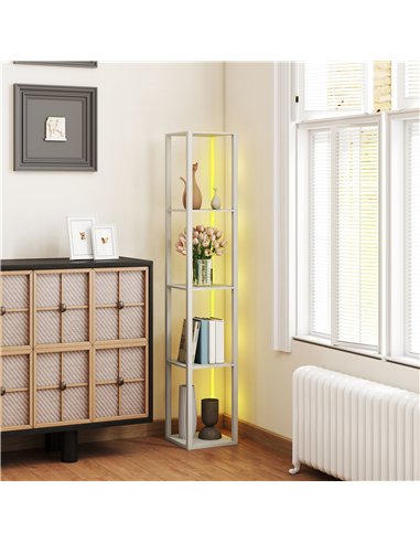 HOMCOM RGB LED Floor Lamp with Shelves, Modern Dimmable Standing Lamp with Remote Control, Adjustable Brightness & Speed for Liv