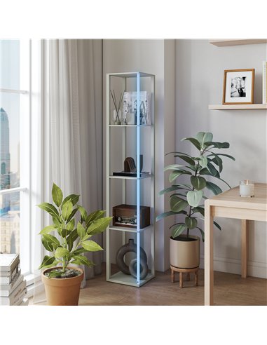 HOMCOM RGB LED Floor Lamp with Shelves, Modern Dimmable Standing Lamp with Remote Control, Adjustable Brightness & Speed for Liv