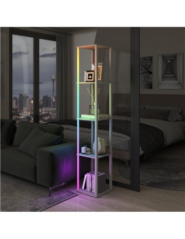 HOMCOM RGB LED Floor Lamp with Shelves, Modern Dimmable Standing Lamp with Remote Control, Adjustable Brightness & Speed for Liv