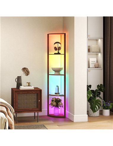 HOMCOM RGB LED Floor Lamp with Shelves, 5-Tier Dimmable Standing Lamp with Adjustable Brightness and Remote Control, Modern Corn