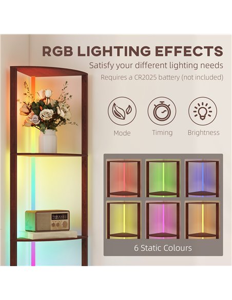 HOMCOM RGB LED Floor Lamp with Shelves, 5-Tier Dimmable Standing Lamp with Adjustable Brightness and Remote Control, Modern Corn - pic 170163 | FastDaddyshop