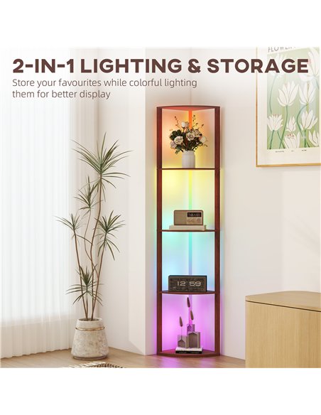 HOMCOM RGB LED Floor Lamp with Shelves, 5-Tier Dimmable Standing Lamp with Adjustable Brightness and Remote Control, Modern Corn - pic 170164 | FastDaddyshop
