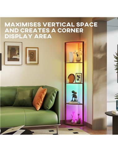 HOMCOM RGB LED Floor Lamp with Shelves, 5-Tier Dimmable Standing Lamp with Adjustable Brightness and Remote Control, Modern Corn