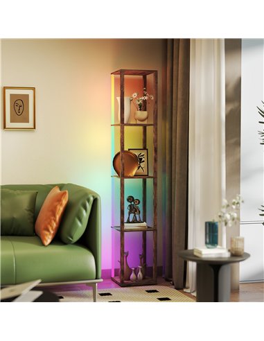 HOMCOM RGB LED Floor Lamp with Shelves, Modern Dimmable Standing Lamp with Remote Control, Adjustable Brightness & Speed for Liv