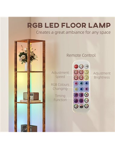 HOMCOM RGB LED Floor Lamp with Shelves, Modern Dimmable Standing Lamp with Remote Control, Adjustable Brightness & Speed for Liv