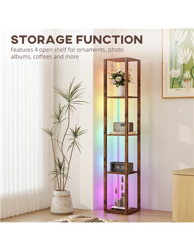 HOMCOM RGB LED Floor Lamp with Shelves, Modern Dimmable Standing Lamp with Remote Control, Adjustable Brightness & Speed for Liv
