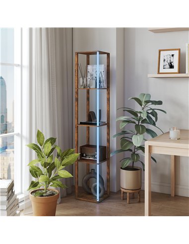 HOMCOM RGB LED Floor Lamp with Shelves, Modern Dimmable Standing Lamp with Remote Control, Adjustable Brightness & Speed for Liv
