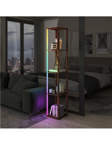 HOMCOM RGB LED Floor Lamp with Shelves, Modern Dimmable Standing Lamp with Remote Control, Adjustable Brightness & Speed for Liv