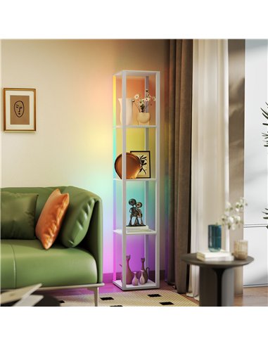 HOMCOM RGB LED Floor Lamp with Shelves, Modern Dimmable Standing Lamp with Remote Control, Adjustable Brightness & Speed for Liv
