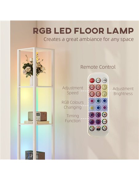 HOMCOM RGB LED Floor Lamp with Shelves, Modern Dimmable Standing Lamp with Remote Control, Adjustable Brightness & Speed for Liv - pic 170181 | FastDaddyshop