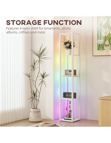 HOMCOM RGB LED Floor Lamp with Shelves, Modern Dimmable Standing Lamp with Remote Control, Adjustable Brightness & Speed for Liv