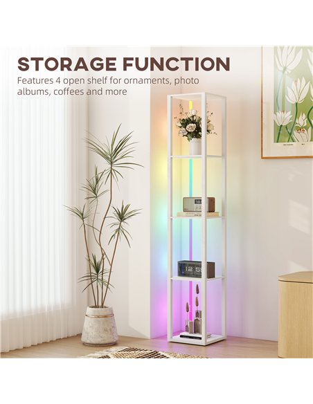 HOMCOM RGB LED Floor Lamp with Shelves, Modern Dimmable Standing Lamp with Remote Control, Adjustable Brightness & Speed for Liv - pic 170182 | FastDaddyshop