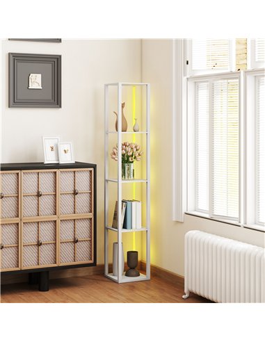 HOMCOM RGB LED Floor Lamp with Shelves, Modern Dimmable Standing Lamp with Remote Control, Adjustable Brightness & Speed for Liv