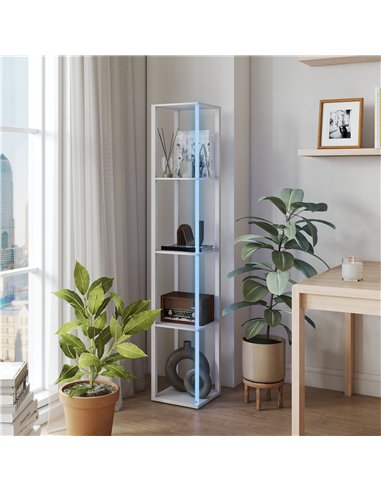 HOMCOM RGB LED Floor Lamp with Shelves, Modern Dimmable Standing Lamp with Remote Control, Adjustable Brightness & Speed for Liv