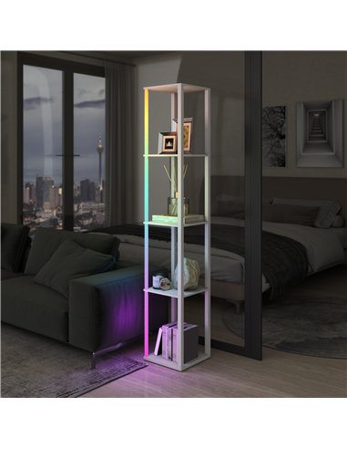 HOMCOM RGB LED Floor Lamp with Shelves, Modern Dimmable Standing Lamp with Remote Control, Adjustable Brightness & Speed for Liv