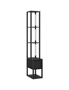 HOMCOM Floor Lamp with Shelves, LED Column Modern Standing Lamp with Fabric Drawer, Adjustable Brightness, Foot Switch for Livin