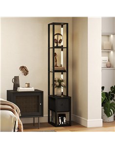 HOMCOM Floor Lamp with Shelves, LED Column Modern Standing Lamp with Fabric Drawer, Adjustable Brightness, Foot Switch for Livin 2