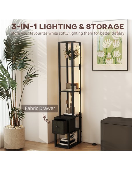 HOMCOM Floor Lamp with Shelves, LED Column Modern Standing Lamp with Fabric Drawer, Adjustable Brightness, Foot Switch for Livin - pic 170190 | FastDaddyshop