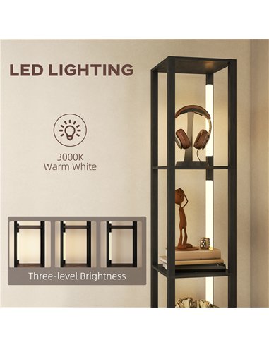 HOMCOM Floor Lamp with Shelves, LED Column Modern Standing Lamp with Fabric Drawer, Adjustable Brightness, Foot Switch for Livin