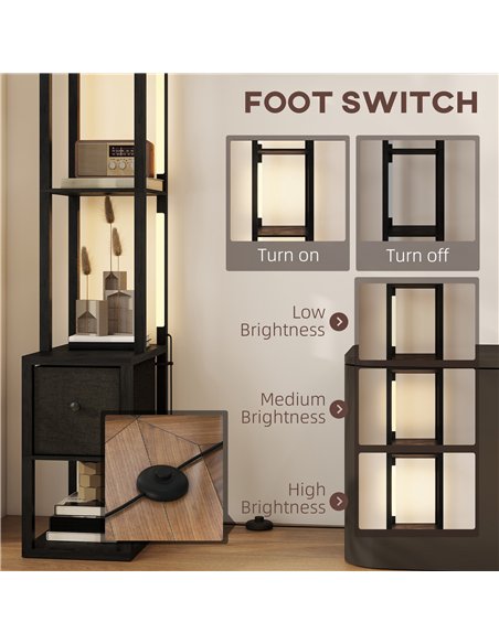HOMCOM Floor Lamp with Shelves, LED Column Modern Standing Lamp with Fabric Drawer, Adjustable Brightness, Foot Switch for Livin - pic 170192 | FastDaddyshop