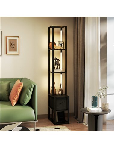 HOMCOM Floor Lamp with Shelves, LED Column Modern Standing Lamp with Fabric Drawer, Adjustable Brightness, Foot Switch for Livin