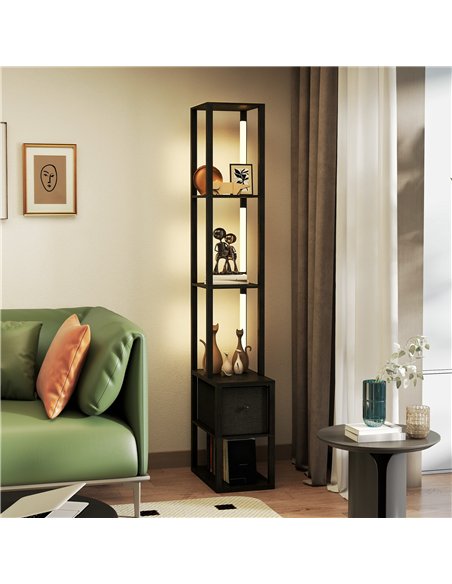 HOMCOM Floor Lamp with Shelves, LED Column Modern Standing Lamp with Fabric Drawer, Adjustable Brightness, Foot Switch for Livin - pic 170193 | FastDaddyshop