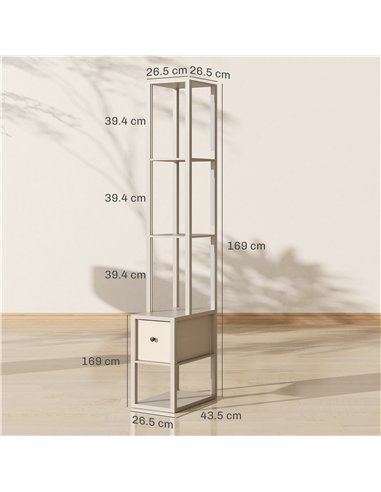 HOMCOM Floor Lamp with Shelves, LED Column Modern Standing Lamp with Fabric Drawer, Adjustable Brightness, Foot Switch for Livin