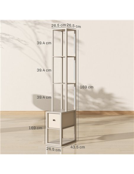 HOMCOM Floor Lamp with Shelves, LED Column Modern Standing Lamp with Fabric Drawer, Adjustable Brightness, Foot Switch for Livin - pic 170198 | FastDaddyshop