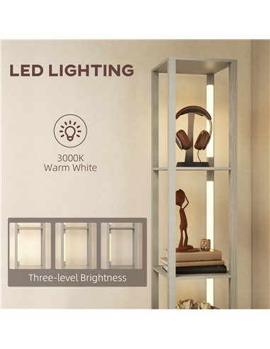 HOMCOM Floor Lamp with Shelves, LED Column Modern Standing Lamp with Fabric Drawer, Adjustable Brightness, Foot Switch for Livin