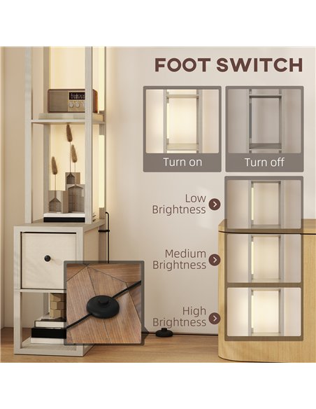 HOMCOM Floor Lamp with Shelves, LED Column Modern Standing Lamp with Fabric Drawer, Adjustable Brightness, Foot Switch for Livin - pic 170201 | FastDaddyshop