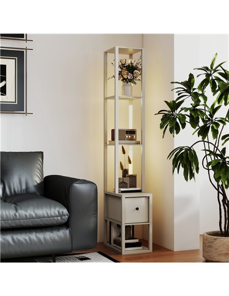HOMCOM Floor Lamp with Shelves, LED Column Modern Standing Lamp with Fabric Drawer, Adjustable Brightness, Foot Switch for Livin - pic 170203 | FastDaddyshop
