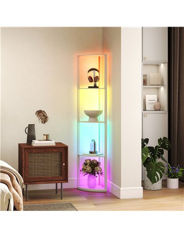 HOMCOM RGB LED Floor Lamp with Shelves, 5-Tier Dimmable Standing Lamp with Adjustable Brightness and Remote Control, Modern Corn