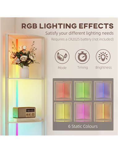 HOMCOM RGB LED Floor Lamp with Shelves, 5-Tier Dimmable Standing Lamp with Adjustable Brightness and Remote Control, Modern Corn