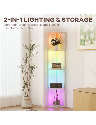 HOMCOM RGB LED Floor Lamp with Shelves, 5-Tier Dimmable Standing Lamp with Adjustable Brightness and Remote Control, Modern Corn
