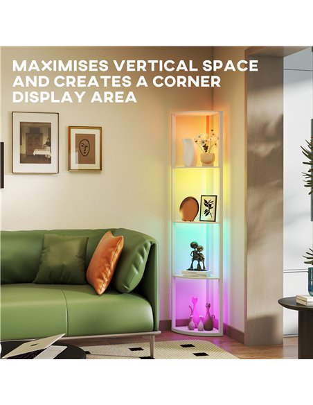 HOMCOM RGB LED Floor Lamp with Shelves, 5-Tier Dimmable Standing Lamp with Adjustable Brightness and Remote Control, Modern Corn - pic 170210 | FastDaddyshop