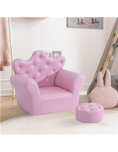 Homcom Kids PU Leather Two-Piece Chair and Footstool Set, Pink