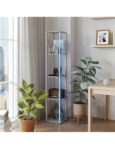 HOMCOM RGB LED Floor Lamp with Shelves, Modern Dimmable Standing Lamp with Remote Control, Adjustable Brightness & Speed for Liv