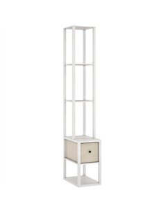 HOMCOM Floor Lamp with Shelves, LED Column Modern Standing Lamp with Fabric Drawer, Adjustable Brightness, Foot Switch for Livin