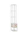HOMCOM Floor Lamp with Shelves, LED Column Modern Standing Lamp with Fabric Drawer, Adjustable Brightness, Foot Switch for Livin