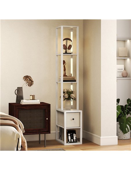 HOMCOM Floor Lamp with Shelves, LED Column Modern Standing Lamp with Fabric Drawer, Adjustable Brightness, Foot Switch for Livin - pic 170224 | FastDaddyshop