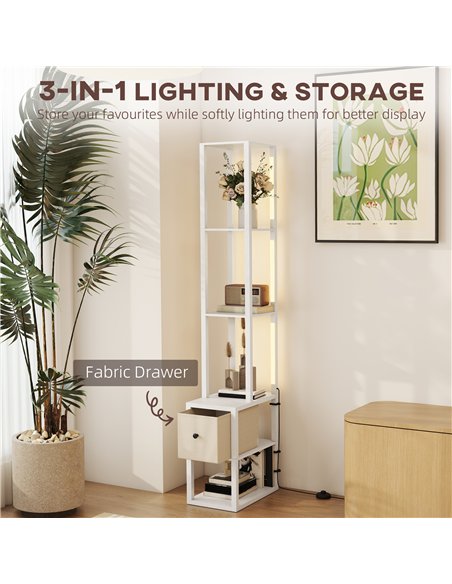 HOMCOM Floor Lamp with Shelves, LED Column Modern Standing Lamp with Fabric Drawer, Adjustable Brightness, Foot Switch for Livin - pic 170226 | FastDaddyshop
