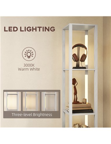 HOMCOM Floor Lamp with Shelves, LED Column Modern Standing Lamp with Fabric Drawer, Adjustable Brightness, Foot Switch for Livin